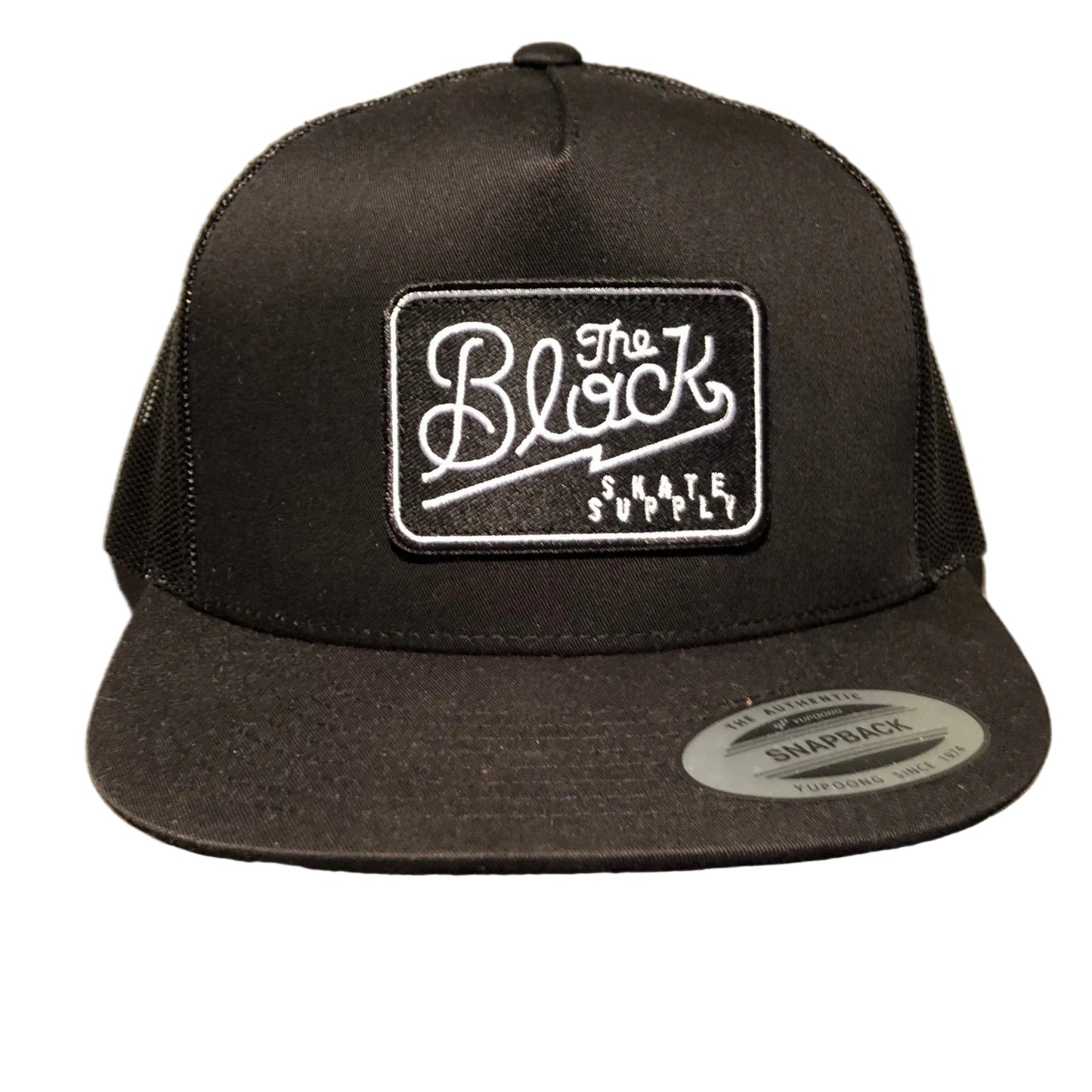 Block - Diner Logo Patch Flat Bill Trucker Hat - Black / Black