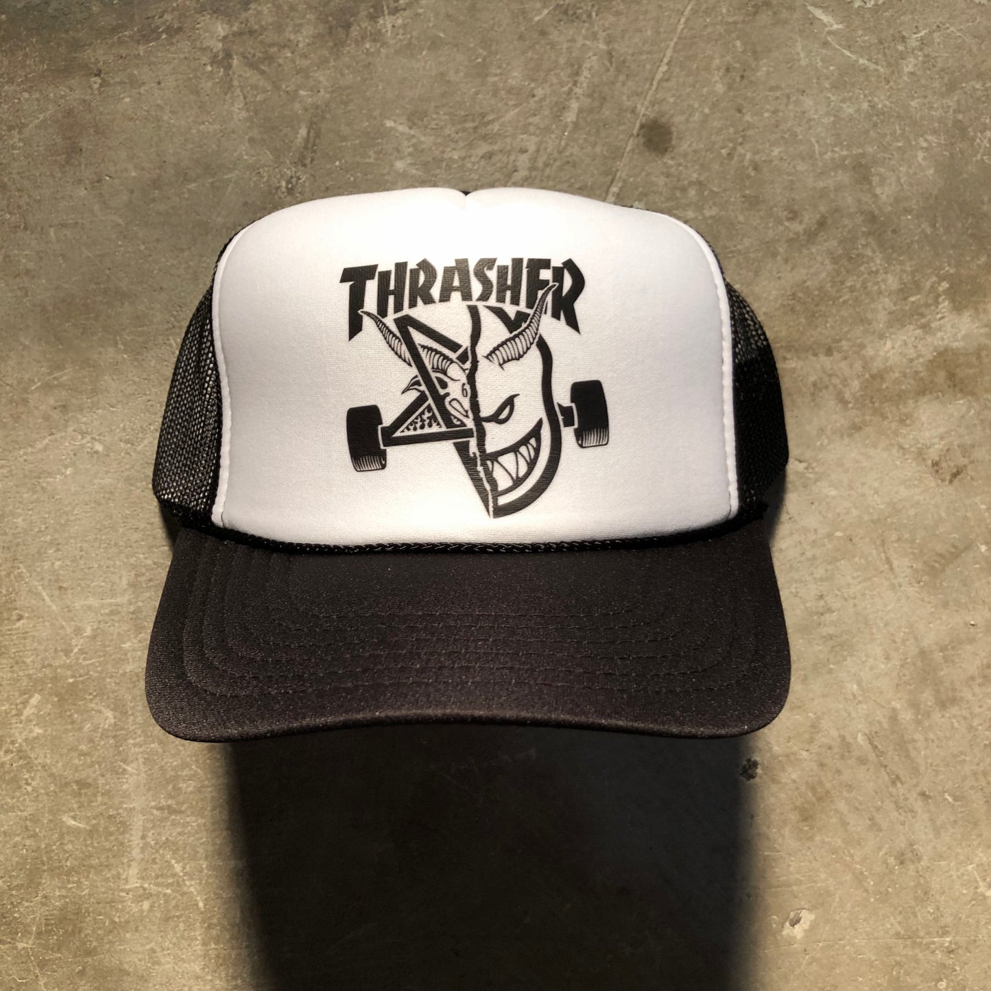 Thrasher x Spitfire - Thrash & Burn Mesh Trucker Hat - Black / White / Black