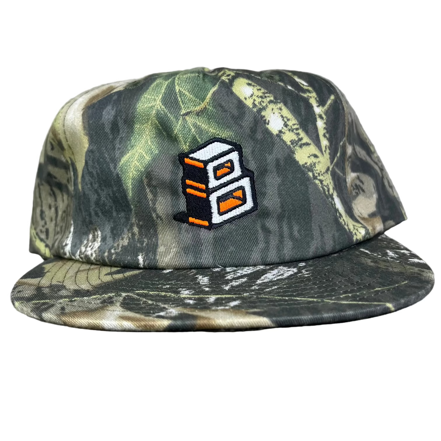 Block - B Logo Snapback Hat - Woodland Camo/Orange