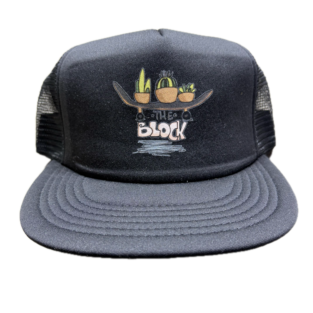Block - Succulent Flat Bill Foam Trucker Hat - Black / Black
