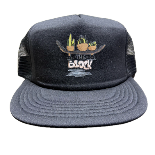 Block - Succulent Flat Bill Foam Trucker Hat - Black / Black