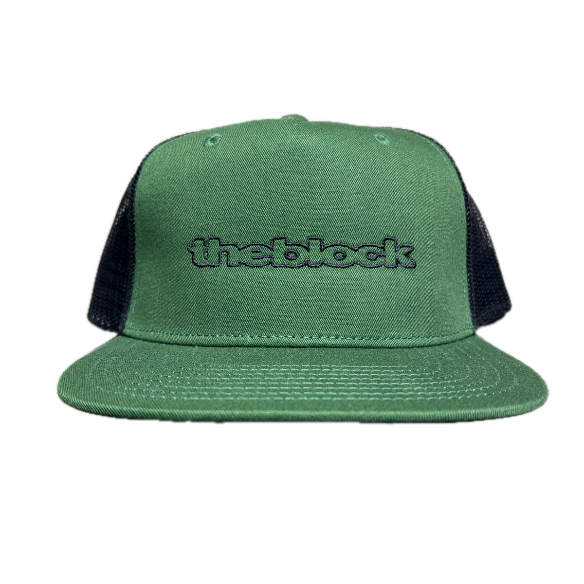 Block - Bold Logo Flat Bill Trucker Hat - Forest Green / Black