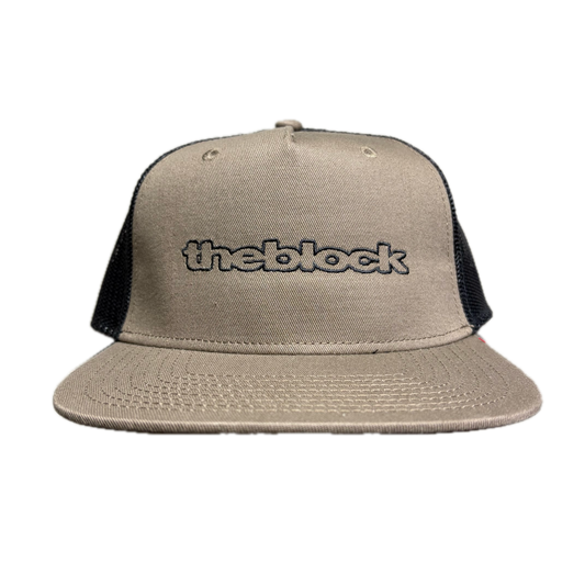 Block - Bold Logo Flat Bill Trucker Hat - Olive / Black