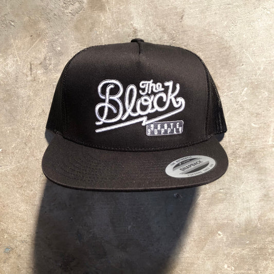 Block - Diner Logo Flat Bill Trucker Hat - Black / Black