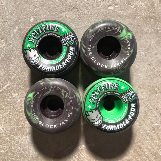 Spitfire - The Block Formula Four Conical Full Wheel - Black / Green Swirl 99d