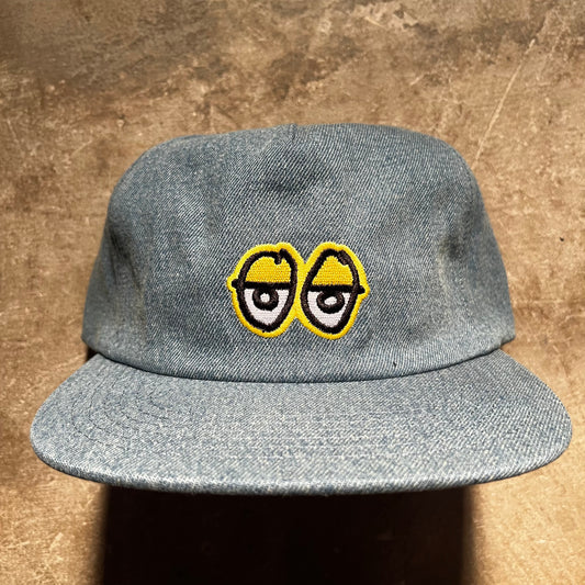 Krooked Skateboards - Eyes Snapback Hat - Washed Denim / Yellow