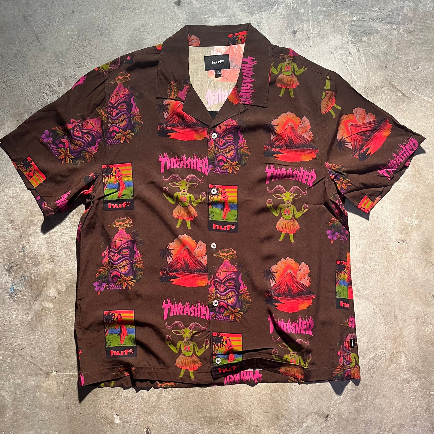 HUF - Thrasher Hawaiian Button Down Shirt - Brown / Red - Multi