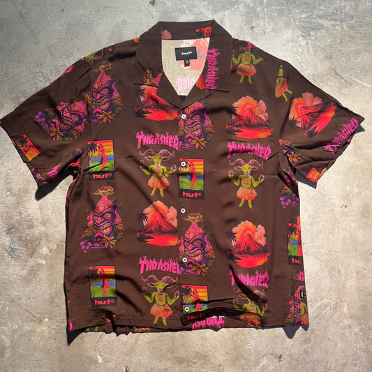 HUF - Thrasher Hawaiian Button Down Shirt - Brown / Red - Multi