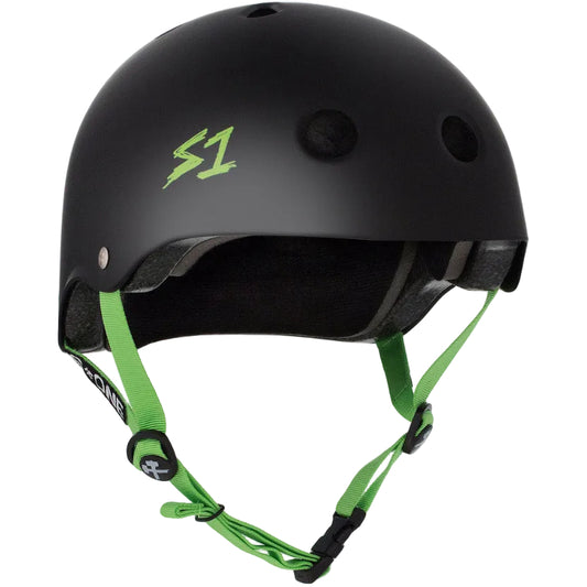 S1 Helmets - Lifer Helmet - Black Matte w/ Bright Green Straps