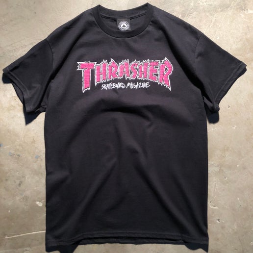 Thrasher - Brick Logo Tee - Black - Pink - Size Medium