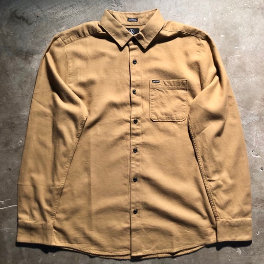 Volcom - Caden Long Sleeve Flannel Shirt - Dark Khaki - Size Medium