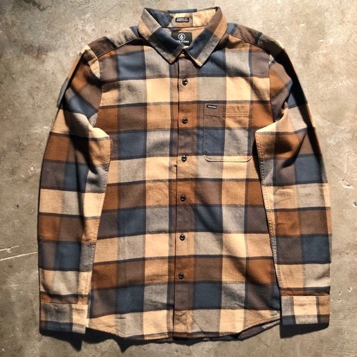 Volcom - Caden Long Sleeve Plaid Flannel Shirt - Mud