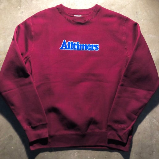 Alltimers - Embroidered Heavyweight Broadway Crew Sweater Maroon - Size Small