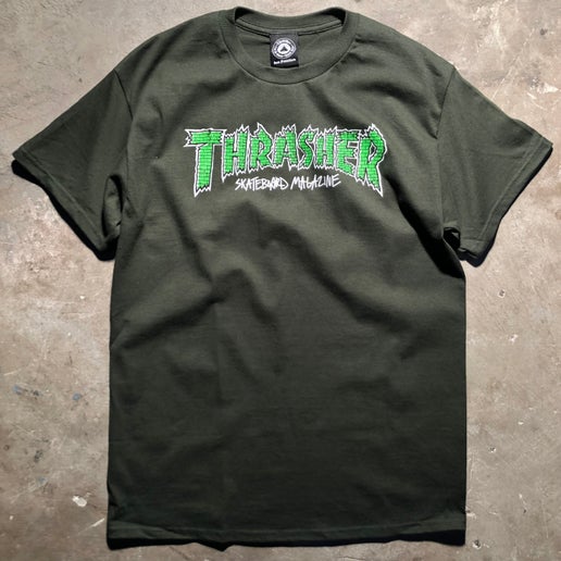 Thrasher - Brick Logo Tee - Forest Green - Neon Green