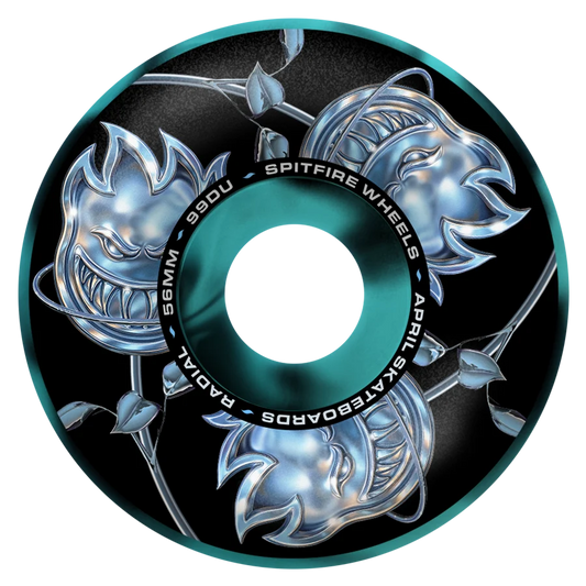 Spitfire Wheels - April Bighead Rose Radial Formula Four Wheel - 56mm 99d Black / Blue Swirl