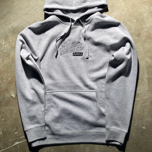 Block - Diner Logo Hooded Embroidered Pullover Sweatshirt - Heather Grey - Size Small