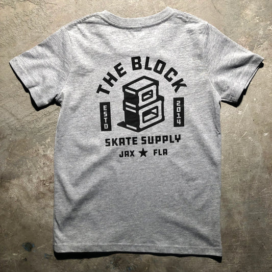 Block - Roots Logo Youth Tee - Heather Grey - Black