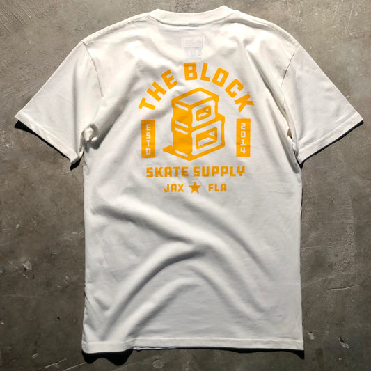 Block - Roots Logo Tee - Natural White - Gold