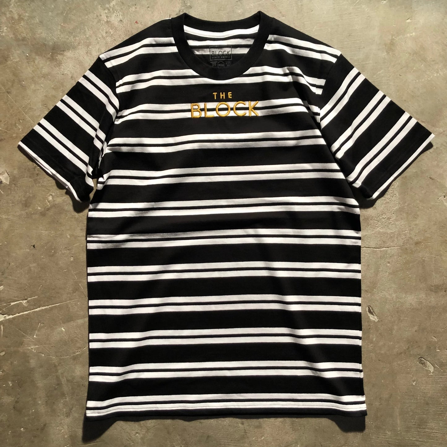 Block - Striped Logo Tee - Black - White