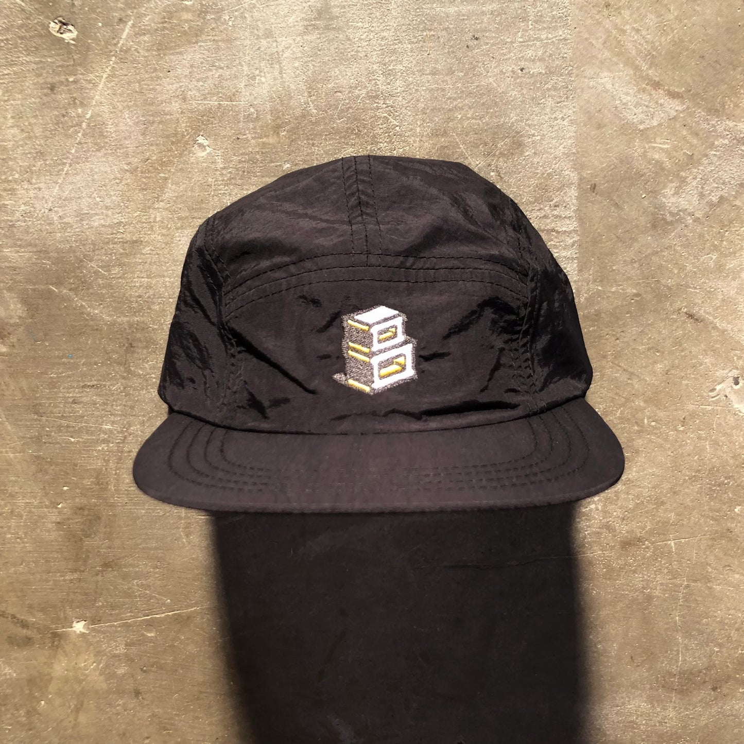 Block - Roots Logo Nylon 5 Panel Camper Strapback Hat - Black