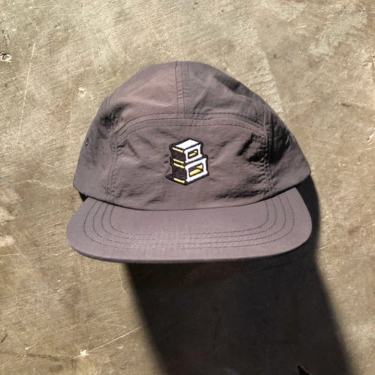 Block - Roots Logo Nylon 5 Panel Camper Strapback Hat - Charcoal