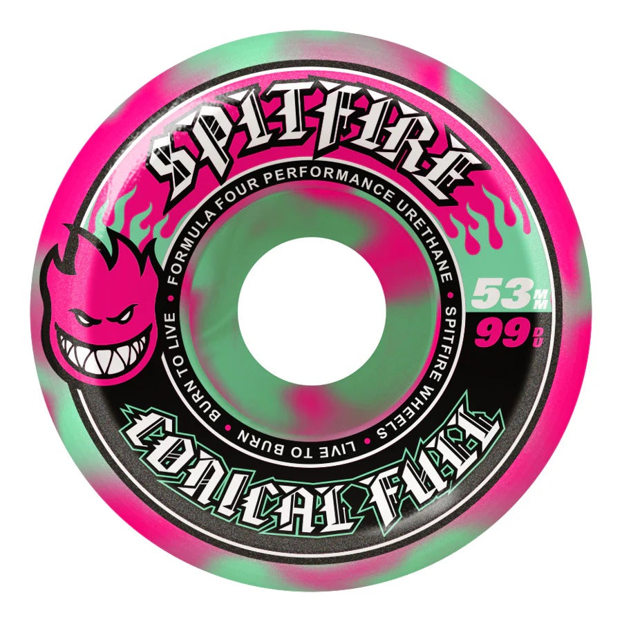 Spitfire Wheels - Formula Four Conical Full Wheel 99d - Pink / Teal Swirl 53mm